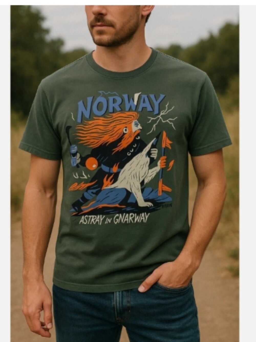 Roark Shirt Mens Medium Green Norway Gnarway Astray Graphic Tee Travel Souvenir